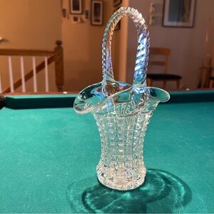 Tall Crystal Cut Glass Fluted Basket style Vase or Dish